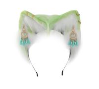 Wayfadacc Plush Cat Ear Headband with Ethnic Earring Plush Cat Headband for Movie Enthusiasts Adult Live Broadcast Headpiece