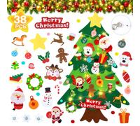 Wayfun Felt Christmas Tree for Kids Toddlers, 3.28FT Felt Xmas Tree with 13ft Led String Light 35 Ornaments, Wall Hanging DIY Velcro Kids Xmas Tree for Toddlers Gifts Crafts Activity Xmas Decorations