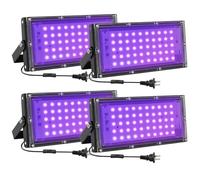 Waygor 50W LED Black Lights for Glow Party, IP65 Waterproof UV Blacklight Floodlight 395nm Black Light Spotlight Purple Black Light Flood Light Fluorescent UV Light Lamp for Halloween Decor (4 Pack)