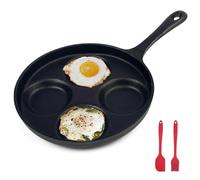 Waykea 4-Cup Cast Iron Fried Egg Pan 24cm Pancake Pan Burger Omelet Cooker Griddle Egg Skillet for Breakfast, Kitchen Cookware for Gas Stove & Induction Cooker