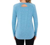 Wayleb Long Sleeve Gym Top Womens Crew Neck Elegant Lightweight Shirt with Back Cutout Running Activewear Tops Casual Sports Blue S-XXL