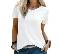 Wayleb Short Sleeve Tops for Women UK V Neck Soft Cotton Tee Shirt Curved Hem Classic Plain T-Shirt for Summer Casual Wear White S-3XL