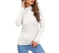 Wayleb Women's Long Sleeve Tops Roll Neck Lightweight Versatile Slim Fit Shirts Classic Layering Casual Tshirts Ladies UK White S-3XL