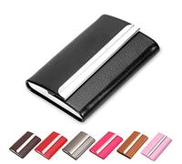 Waylipun Business Card Holder, Professional PU Leather & Stainless Steel Business Name Card Case, Keep Business Cards in Immaculate Condition, Slim Metal Pocket Card Holder for Men & Women(Black)
