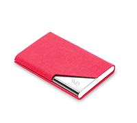 Waylipun Business Card Holder, Professional PU Leather & Stainless Steel Business Name Card Case, Keep Business Cards in Immaculate Condition, Slim Metal Pocket Card Holder with Magnetic Shut(RoseRed)