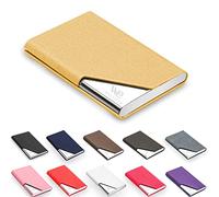 Waylipun Business Card Holder, Professional PU Leather & Stainless Steel Business Name Card Case, Keep Business Cards in Immaculate Condition, Slim Metal Pocket Card Holder with Magnetic Shut(Gold)