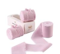 Waylipun Handmade Fringe Chiffon Ribbons, 3 Rolls 2" x 7Yd Total 21Yd Frayed Edge Fringe Smooth Ribbon for Wedding Invitations, Bridal Bouquets, Gifts Wrapping, DIY Crafts Decoration - Light Pink