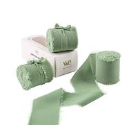 Waylipun Handmade Fringe Chiffon Ribbons, 3 Rolls 2" x 7Yd Total 21Yd Frayed Edge Fringe Smooth Ribbon for Wedding Invitations, Bridal Bouquets, Gifts Wrapping, DIY Crafts Decoration - Sage Green