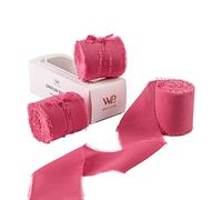 Waylipun Handmade Fringe Chiffon Ribbons, 3 Rolls 2" x 7Yd Total 21Yd Frayed Edge Fringe Smooth Ribbon for Wedding Invitations, Bridal Bouquets, Gifts Wrapping, DIY Crafts Decoration - Rose Pink