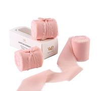 Waylipun Handmade Fringe Chiffon Ribbons, 3 Rolls 2" x 7Yd Total 21Yd Frayed Edge Fringe Smooth Ribbon for Wedding Invitations, Bridal Bouquets, Gifts Wrapping, DIY Crafts Decoration - Nude