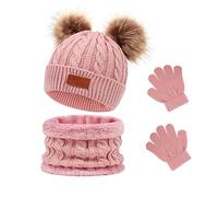 Waylipun Kids Winter Warm Beanie Hat Scarf Gloves Set, 3 in 1 Thicken Fleece Thermal Girls Skull Cap Scarf Mittens Set Super Soft Cap Neck Warm Gloves for 1~5 Years Old Toddler Girls Boys (Dark Pink)