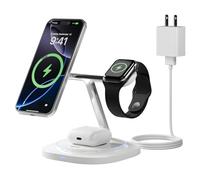 WayLite 3 in 1 Magnetic Wireless Charger for Apple - Fast Charging Station Compatible with MagSafe for iPhone16-12, iWatch& AirPods, Phone and Watch Charger Stand for Nightstand Desktop Bedside, White