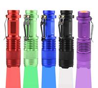 WAYLLSHINE (Pack of 5 Multicolored 3-Mode Flashlight: Red, Green, Blue, 395 UV, White LED Light Flashlight