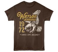 Waylon Jennings T Shirt '72 Eagle Adult Dark Chocolate Short Sleeve Country Music Retro Style Graphic Tee, Dark Chocolate, Large