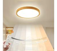 WayLuoung Wood LED Ceiling Light | Ø40cm 3000-6000K 30W | Round Top 360° Glow Natural Wooden Lamp, Bedroom Living Room Children's Room Kitchen Dining Room Home Office (Dimmable with Remote Control)