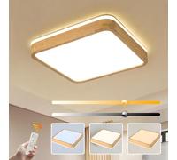 WayLuoung Wood LED Ceiling Light | Ø40cm 3000-6000K 30W | Square Top 360° Glow Natural Wooden Lamp, Bedroom Living Room Children's Room Kitchen Dining Room Home Office (Dimmable with Remote Control)