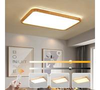 WayLuoung Wood LED Ceiling Light | 80*60cm 3000-6000K 78W | Rectangle Top 360° Glow Natural Wooden Lamp, Bedroom Living Room Children'S Room Kitchen Dining Room Office (Dimmable With Remote Control)