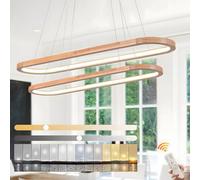 WayLuoung Wood LED Chandeliers Ceiling Light, Dimmable 2 Layer Oval Ring Wooden Lighting Fixture, 3000-6000K, Adjustable Circle Pendant Lamp, Kitchen Island Dining Room Living Foyer【70+90cm】