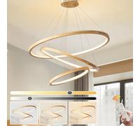 WayLuoung Wood LED Chandeliers Ceiling Light, Dimmable 3 Ring Wooden Lighting Fixture, Adjustable Circle Pendant Lamp, Kitchen Island Dining Room Living Room Foyer Hanging 【20+40+60cm】