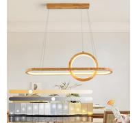 WayLuoung Wood LED Chandeliers Ceiling Light, Dimmable Wooden Lighting Fixture, 3000-6000K, Adjustable Oval + Circle Pendant Lamp, Kitchen Island Dining Room Living Room Foyer Hanging【L90cm+Ø30cm】
