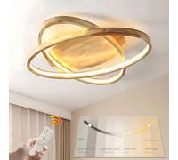 WayLuoung Wooden LED Ceiling Light | Ø52cm 50W 4300Lm | 3000K-6000K Dimmable with Remote Control, 2 Ring Modern Natural Wood + Acrylic Oval Lamp, Living Room Child Bedroom Kitchen Dining Home Office