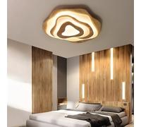 WayLuoung Wooden LED Ceiling Light | Ø57cm 50W 4300lm | 3000K-6000K Dimmable with Remote Control, Modern Natural Wooden + Acrylic Clouds Lamp, Living Room Child Bedroom Kitchen Dining Home Office