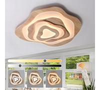 WayLuoung Wooden LED Ceiling Light | Ø80cm 65W 5500lm | 3000K-6000K Dimmable with Remote Control, Modern Natural Wooden + Acrylic Clouds Lamp, Living Room Child Bedroom Kitchen Dining Home Office
