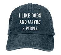 WAYMAY I Like Dogs and Maybe 3 People Unisex Adult Cowboy Hat Full Cotton Curved Brim Baseball Cap, Navy, One Size