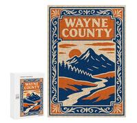 Wayne County Landscape Illustration, 300 PCS Wooden Brain Teaser for Adults, Home Décor Activity, for Screen-Free Relaxation at Home