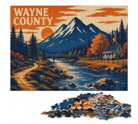 Wayne County Landscape Illustration Wooden Jigsaw Puzzle 500 Pieces
