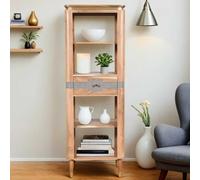 wayne wooden bookcase with 1 drawer in natural and grey