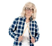 Wayne's 90's Movie Garth & Wayne Halloween Costume Set 80s Rock Duo Outfit Party Cosplay with Wig, Glasses, Hat, and Drumstick