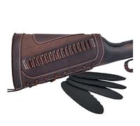 WAYNE'S DOG Leather Ammo Holder Buttstock Cheek Rest for 15pcs .22, .22LR, .22MAG, .17 hmr (Coffee)