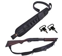 WAYNE'S DOG Leather Canvas Ammo Holder Rifle Sling Hunting Gun Strap for 30/30 .357 .308 .45 .45-70 .22mag 12GA (12 Gauge, Black With Swivels)