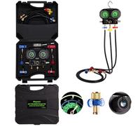Wayona AC R1234YF Gauge Set 4 Way AC Manifold Gauge Set R1234YF R410 R32 R134A Refrigerant HVAC Tools with 5ft Hoses, AC Gauge with Luminous Powder for Nighttime Visualisation of Instruments
