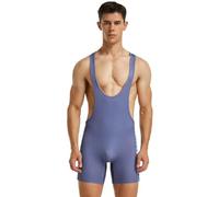 Wayonge Men's Wrestling Singlet Athletic Leotard for Active Wrestling or Workout Jumpsuits Men's Sleeveless Sport Bodysuit, Tw- 9705-blue&grey, Large
