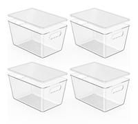 WAYPIN SION 4 Pack Clear Storage Containers with Lids,Stackable Plastic Organiser Bins with Easy Grip Handles for Kitchen Cupboards,Pantry, Refrigerator & Freezer Organisation