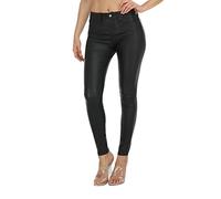 WAYRUNZ Womens Hyper Ultra Stretch Comfy Pants Colored Mid-Rise Skinny Jean Juniors Jegging, 053-leather Black, 16