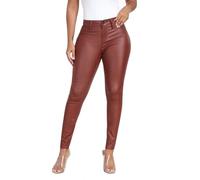 WAYRUNZ Womens Hyper Ultra Stretch Comfy Pants Colored Mid-Rise Skinny Jean Juniors Jegging, 053-leather Light Coffee, 8