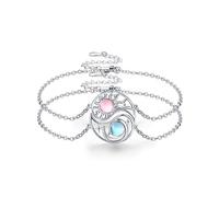 Waysles 2 Pieces Bff Bracelet Moon Sun 925 Sterling Silver Sisters Bracelet Round Moonstone Sun Moon Friendship Bracelet Bff Jewellery for 2 Girls