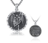 Waysles Archangel Michael Necklace 925 Sterling Silver Saint Michael Necklace Warrior Protect Us Amulet Jewelry Gift for Men Women 22+2 inch