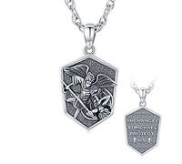 Waysles Archangel Michael Necklace 925 Sterling Silver St Michael Pendant Necklace Guardian Angel Shield Amulet Jewelry for Men Women with Stainless Steel 20+2" Chain