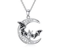 Waysles Bat Celtic Moon Necklace 925 Sterling Silver Crescent Moon Pendant with Black Bat Necklace Halloween Jewellery Gifts for Women Girls Her