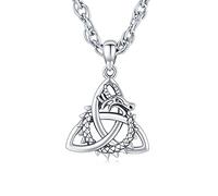 Waysles Celtic Dragon Necklace 925 Sterling Silver Chinese Dragon Celtic Knot Pendant Necklace Jewellery Gifts for Mens Womens Boys