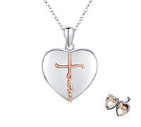 Waysles Heart Locket Necklace 925 Sterling Silver Faith Cross Locket Photo Amulet Openable 2 Photo Pendant Heart Amulet Locket Faith Jewellery for Women Girls