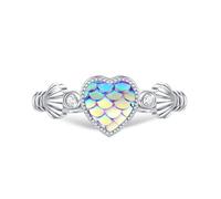Waysles Mermaid Scale Heart Ring 925 Sterling Silver Open Purple Heart Ring with Shell Mermaid Jewelry for Women teen Girls