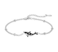 Waysles Orca Whale Bracelet 925 Sterling Silver Adjustable Killer Whale Bracelet with Beaded Bracelet Sea Animal Whale Shark Jewelry for Women Girls 7 + 2 in