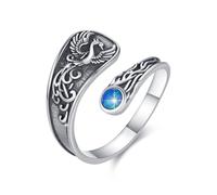 Waysles Phoenix Ring Women's 925 Sterling Silver Spoon Ring with Blue Opal Adjustable Open Animal Nirvana Phoenix Jewelry Gift Christmas Birthday