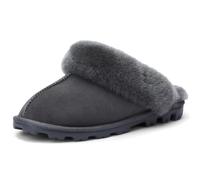 WaySoft Genuine Australian Sheepskin Women Slippers, 100% Shearling Hard Bottom Slippers for Women Indoor and Outdoor Warm Fuzzy Wool Slippers, Grey, 5 UK