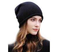 WaySoft Women's 100% Cashmere Slouchy Beanie Design in Elegant Gift Box - Multiple Chic Colors, Black, One Size